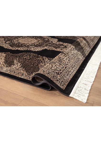 Diamente DM002S Siyah Çerçeveli Göbekli Klasik Desen 100 Tarak Bambu Viskon Renkli Halı Ipek Serisi modelleri