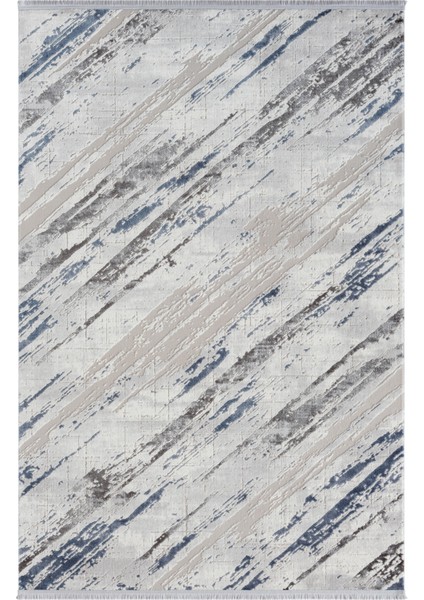 Tokyo TK003M Gri Halı Lacivert Deyatlı Modern Akrilik Halı Kaymaz Taban Tozuaz Salon Halısı Koridor