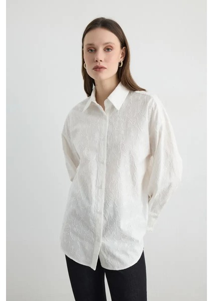 Nakışlı Koton Rahat Kesim Gömlek - Beyaz modelleri