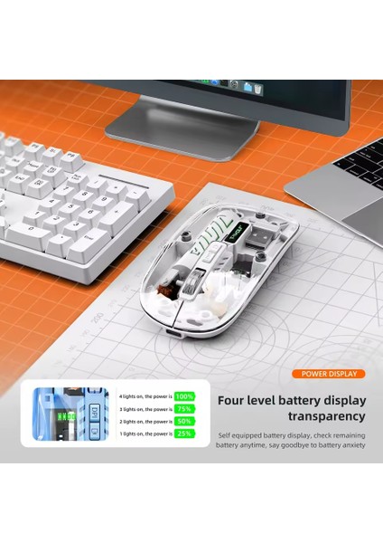 Şeffaf Mouse Kablosuz Mouse Fare Şarjlı Bluetooth Wireless Çift Modlu Sessiz 5 Tuşlu Dpı Kontrol indirimleri