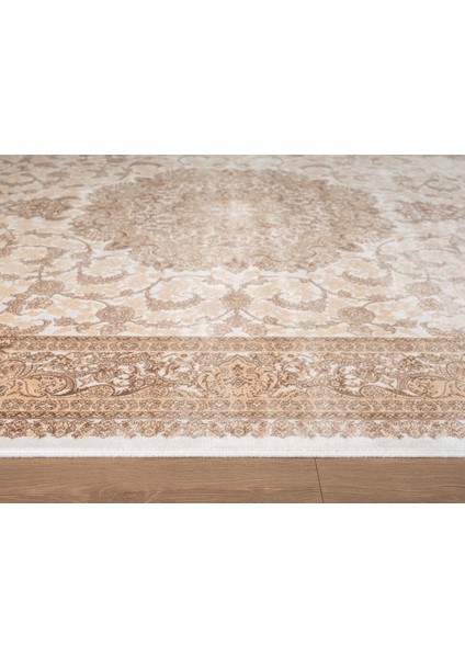 Imperial Luxe IL005S Krem Çerçeveli Göbekli Halı Klasik Desen 100 Tarak Bambu Viskon Ipek Serisi