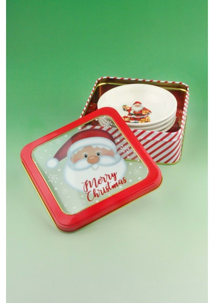 Santa Joy 4 Parça Porselen Çerezlik Metal Yılbaşı Hediye Kutulu fiyatları