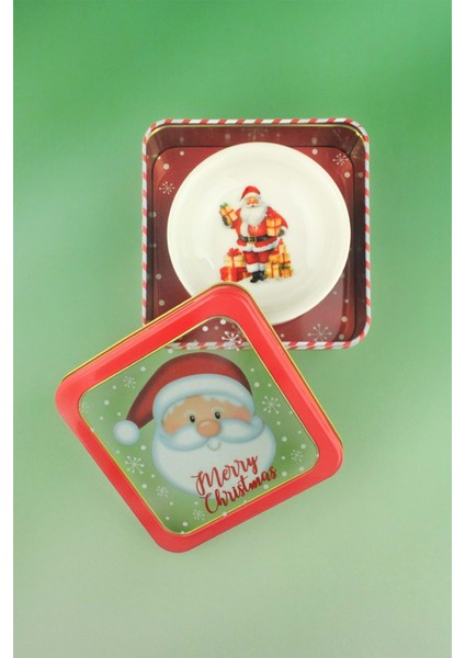 Santa Joy 4 Parça Porselen Çerezlik Metal Yılbaşı Hediye Kutulu fırsatları