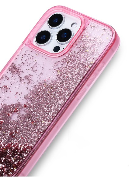 iPhone 16 Pro Max Uyumlu Kılıf Sıvılı Simli Şeffaf Arka Yüzey Akre Keto Silikon Kapak-Siyah fiyatları