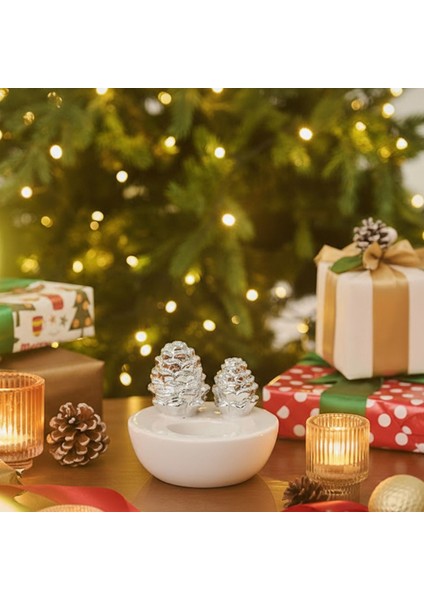 New Year Yılbaşı Kozalaklı Tealight Mumluk 9,7 x 9,7 x 8,7 cm