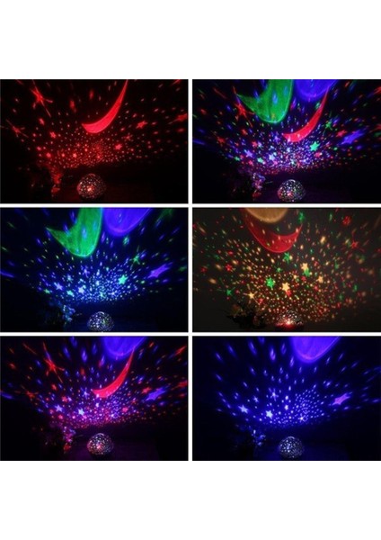 Ay Yıldız DESENLI 360° Dönen projektör Renkli Ledli Uyku Işığı Bebek Çocuk Odası gece Lambası Mor modelleri