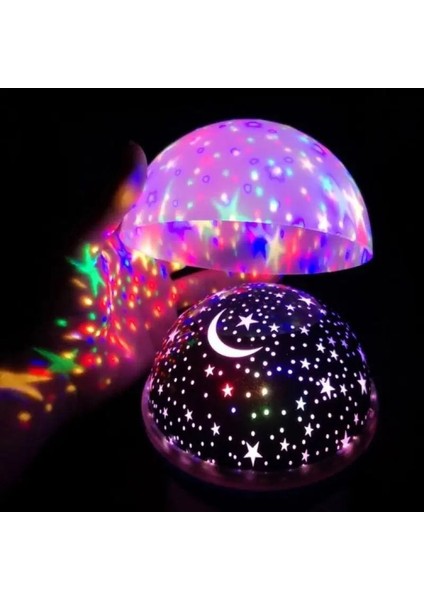 Ay Yıldız DESENLI 360° Dönen projektör Renkli Ledli Uyku Işığı Bebek Çocuk Odası gece Lambası Mor