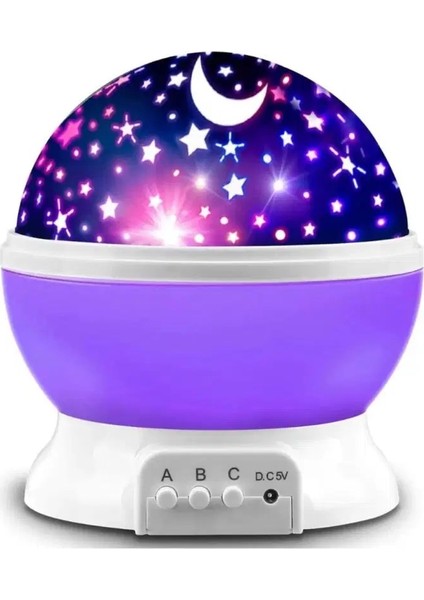 Ay Yıldız DESENLI 360° Dönen projektör Renkli Ledli Uyku Işığı Bebek Çocuk Odası gece Lambası Mor