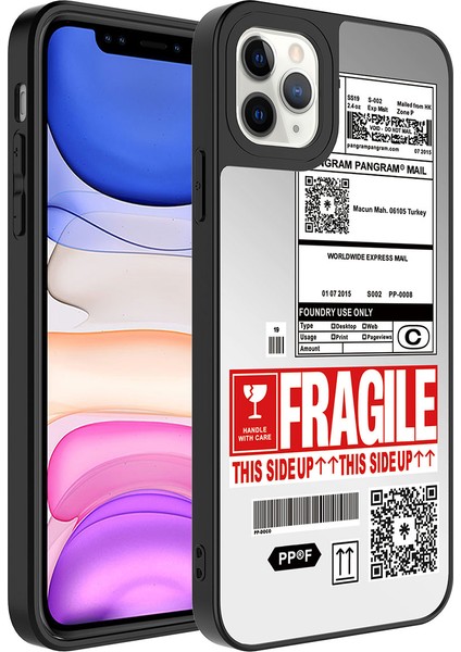 iPhone 11 Pro Max Uyumlu Aynalı Desenli Kamera Korumalı Parlak Akre Mirror Kapak-Fragile