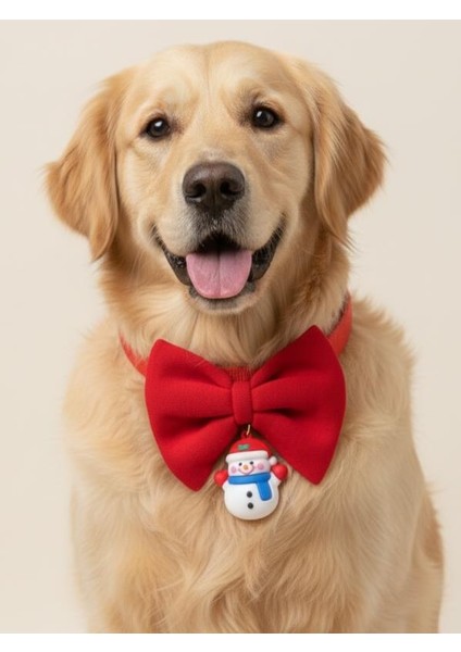 Snowman Köpek Papyon Tasması | Yeşil Kırmızı Fiyonk Boyun Aksesuarı | Noel Temalı Köpek Süsü | Orta ve Büyük Irklar Için