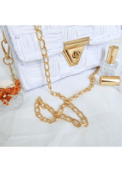 Kanvas Örgü Omuz Çantası/ Simli Beyaz fiyatları