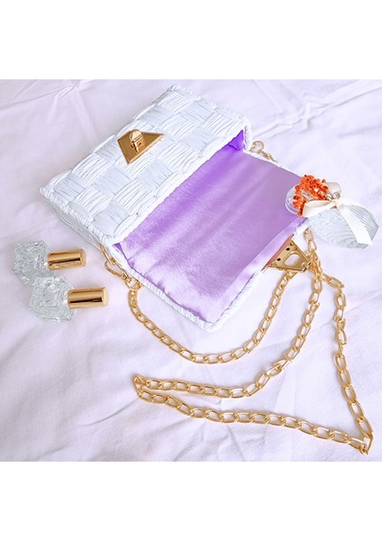 Kanvas Örgü Omuz Çantası/ Simli Beyaz modelleri