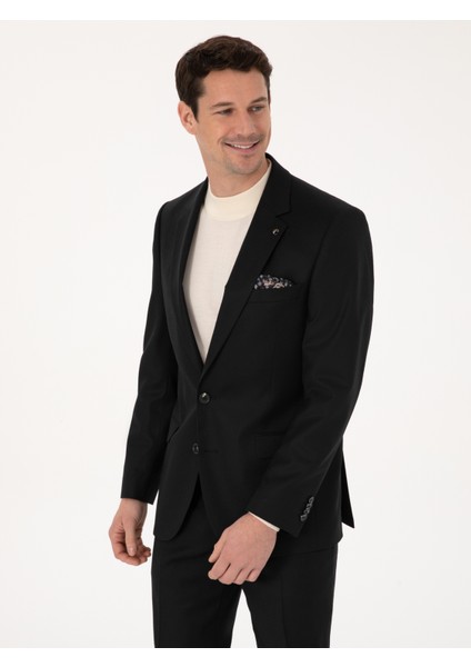Erkek Siyah Slim Fit Yün Karışımlı Mikro Desenli Klasik Ceket 50310061-VR046