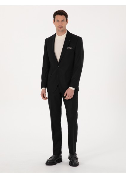 Erkek Siyah Slim Fit Yün Karışımlı Mikro Desenli Klasik Ceket 50310061-VR046