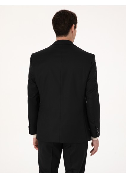 Erkek Siyah Slim Fit Yün Karışımlı Mikro Desenli Klasik Ceket 50310061-VR046