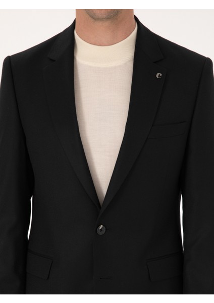 Erkek Siyah Slim Fit Yün Karışımlı Mikro Desenli Klasik Ceket 50310061-VR046
