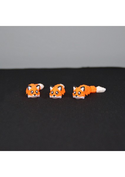 3D Hareketli Eklemli Beyaz Kuyruklu Turuncu Tilki Küçük Dekoratif Figür ve Süs