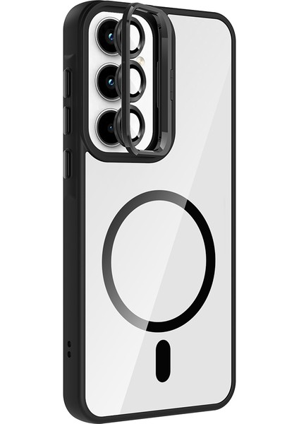 Galaxy A35 Kılıf Standlı ve Kamera Lens Hediyeli M-Safe Şarj Özellikli Akre Etro Kapak - Gri indirimleri