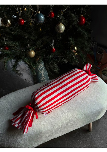 Kırmızı Çizgili Bonbon Yastık
