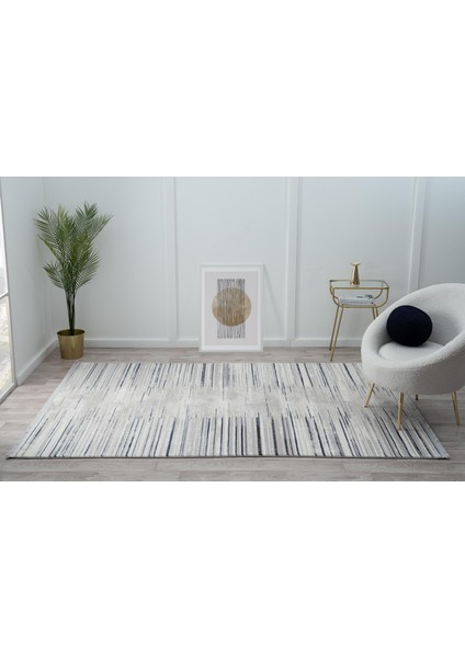 Tokyo TK002M Gri Halı Lacivert Detaylı Modern Akrilik Kaymaz Taban Tozuaz Salon Halısı Yatak Odası fiyatları