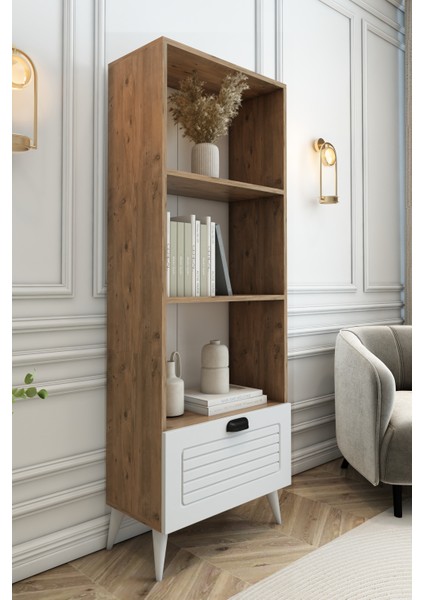 4 Raflı 162 cm Country Model Mdf Membran Kapaklı Salon Dolabı Kitaplık Çok Amaçlı Dolap fiyatları