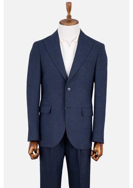 Erkek Iki Düğme Ceket Flanel Yün Desenli Sivri Yaka Çift Yırtmaç Havacı