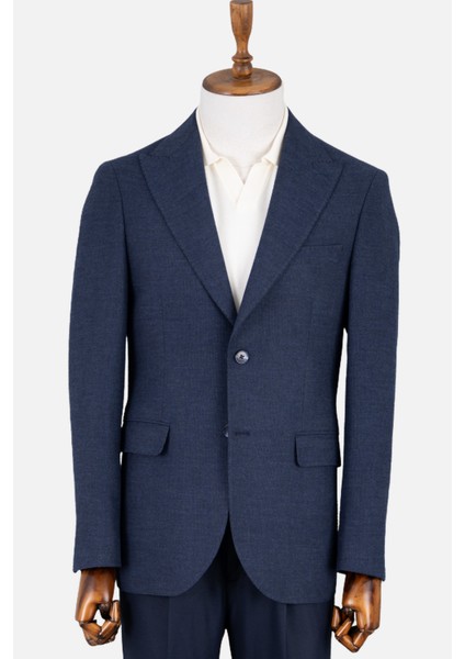 Erkek Iki Düğme Ceket Flanel Yün Desenli Sivri Yaka Çift Yırtmaç Havacı