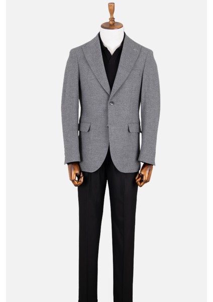 Erkek Iki Düğme Ceket Flanel Yün Desenli Sivri Yaka Çift Yırtmaç Gri modelleri