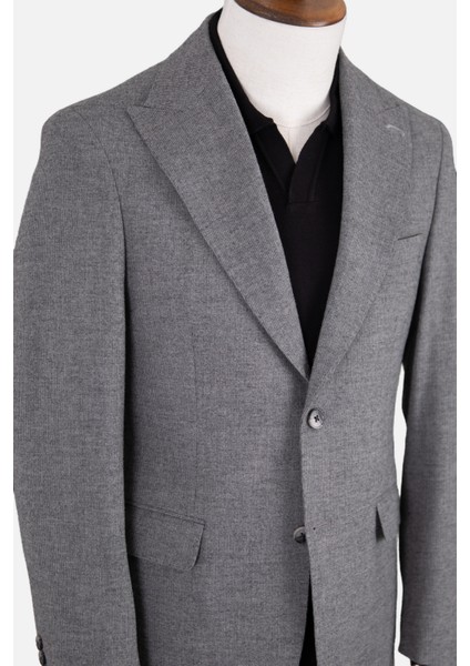 Erkek Iki Düğme Ceket Flanel Yün Desenli Sivri Yaka Çift Yırtmaç Gri fırsatları