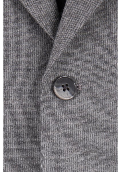 Erkek Iki Düğme Ceket Flanel Yün Desenli Sivri Yaka Çift Yırtmaç Gri