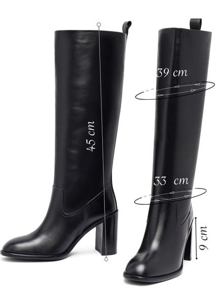 Kadın Siyah Kalın Topuklu Deri Çizme 25WFD132918 fiyatları