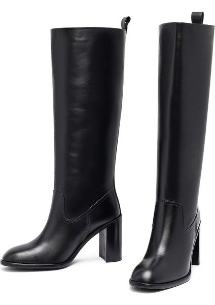 Kadın Siyah Kalın Topuklu Deri Çizme 25WFD132918 modelleri
