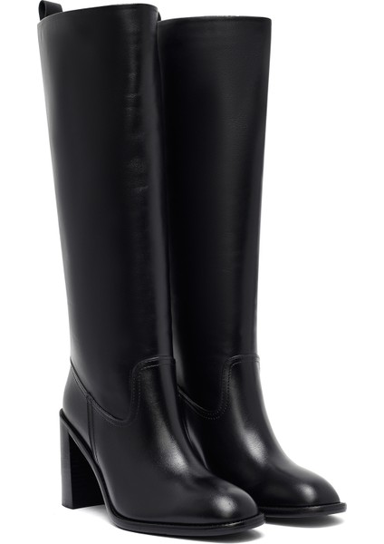 Kadın Siyah Kalın Topuklu Deri Çizme 25WFD132918 indirimleri