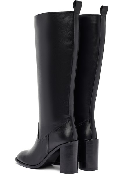 Kadın Siyah Kalın Topuklu Deri Çizme 25WFD132918