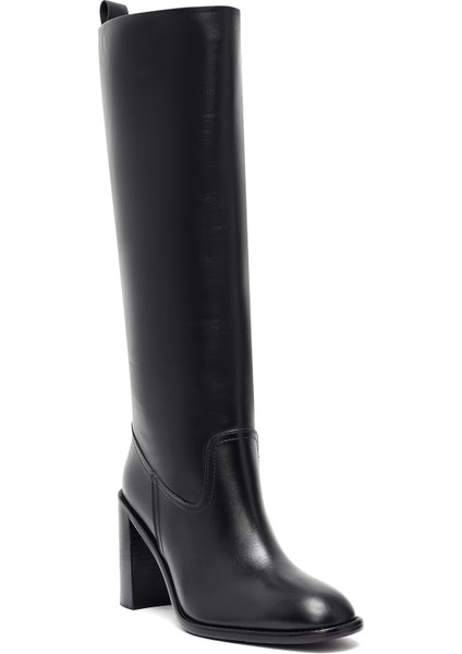 Kadın Siyah Kalın Topuklu Deri Çizme 25WFD132918