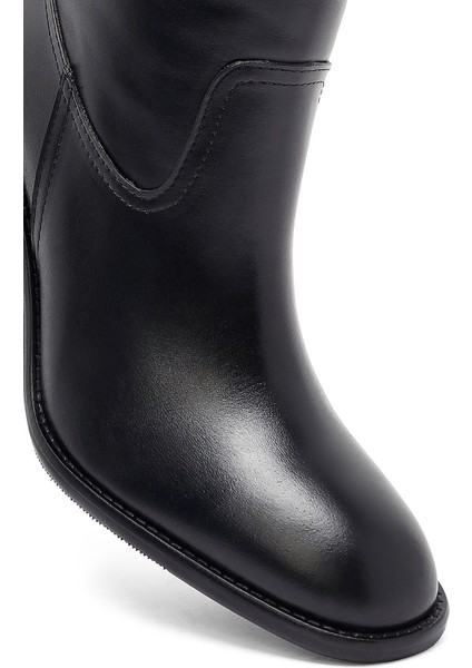 Kadın Siyah Kalın Topuklu Deri Çizme 25WFD132918