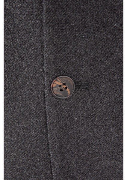 Erkek Iki Düğme Ceket Yün Astarsız Mono Yaka Slim Fit Füme