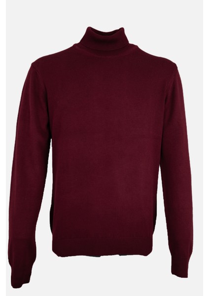 Erkek Tam Balıkçı Yaka Triko Kazak Slim Fit Yün Bordo