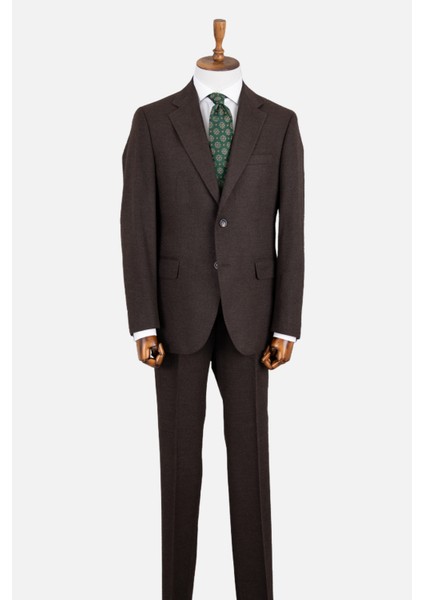 Erkek Klasik Takım Elbise Flanel Yün Mono Yaka Çift Yırtmaç Rahat Kalıp Kahverengi modelleri