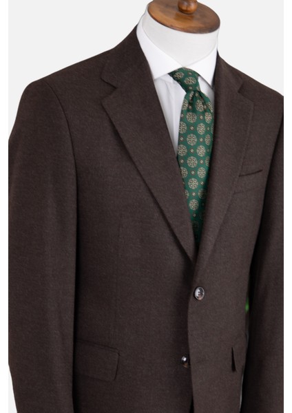 Erkek Klasik Takım Elbise Flanel Yün Mono Yaka Çift Yırtmaç Rahat Kalıp Kahverengi fırsatları