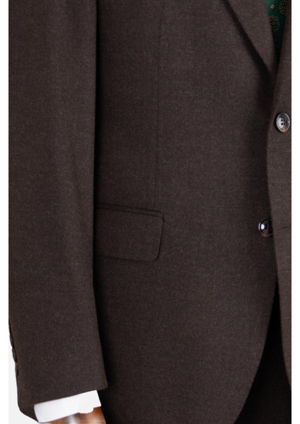 Erkek Klasik Takım Elbise Flanel Yün Mono Yaka Çift Yırtmaç Rahat Kalıp Kahverengi indirimleri