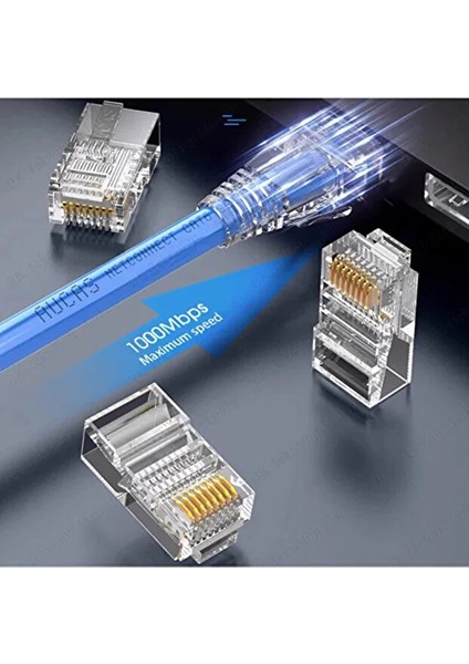 Yeni Nesil RJ45 Konnektör Delikli + RJ45 Cat6 Cat5 Koruma Kılıfı 100'LÜ Paket Siyah indirimleri