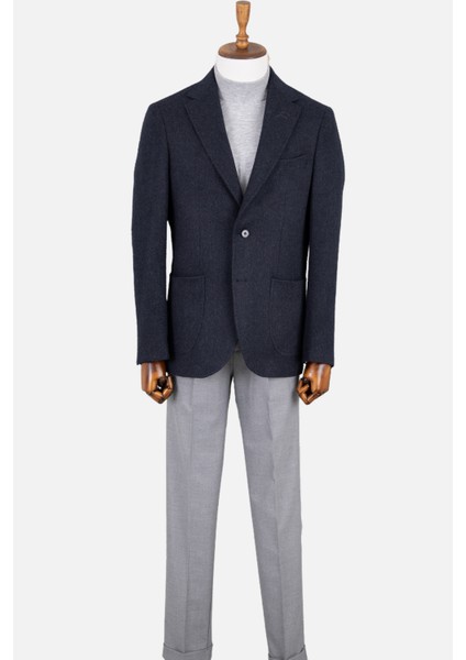 Erkek Iki Düğme Ceket Yün Torba Cep Çift Yırtmaç Casual Lacivert modelleri