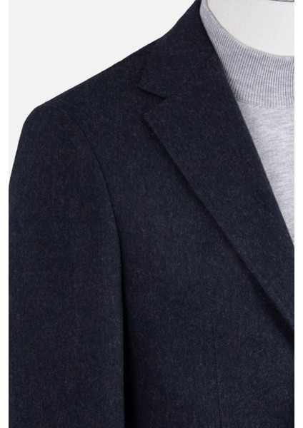 Erkek Iki Düğme Ceket Yün Torba Cep Çift Yırtmaç Casual Lacivert