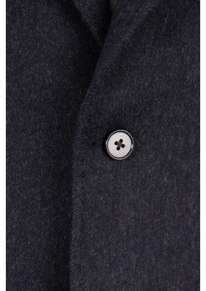 Erkek Iki Düğme Ceket Yün Torba Cep Çift Yırtmaç Casual Lacivert