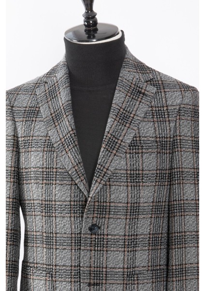 Erkek Iki Düğme Ceket Yün Ekose Desen Mono Yaka Casual Gri modelleri