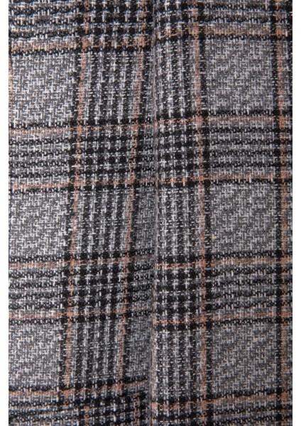 Erkek Iki Düğme Ceket Yün Ekose Desen Mono Yaka Casual Gri fırsatları