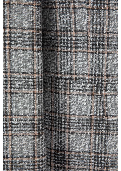 Erkek Iki Düğme Ceket Yün Ekose Desen Mono Yaka Casual Gri indirimleri