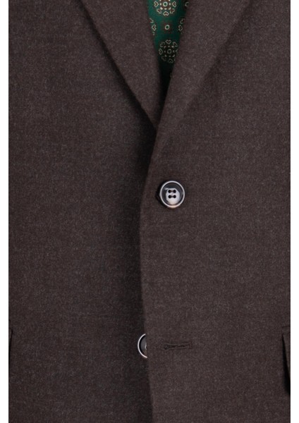 Erkek Klasik Takım Elbise Flanel Yün Mono Yaka Çift Yırtmaç Rahat Kalıp Kahverengi