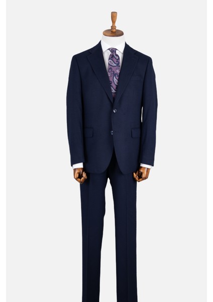 Erkek Klasik Takım Elbise Flanel Yün Mono Yaka Çift Yırtmaç Rahat Kalıp Lacivert modelleri